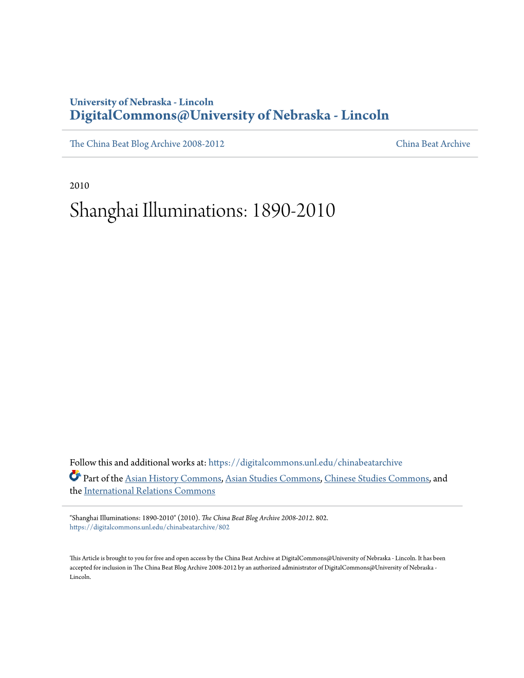 Shanghai Illuminations: 1890-2010