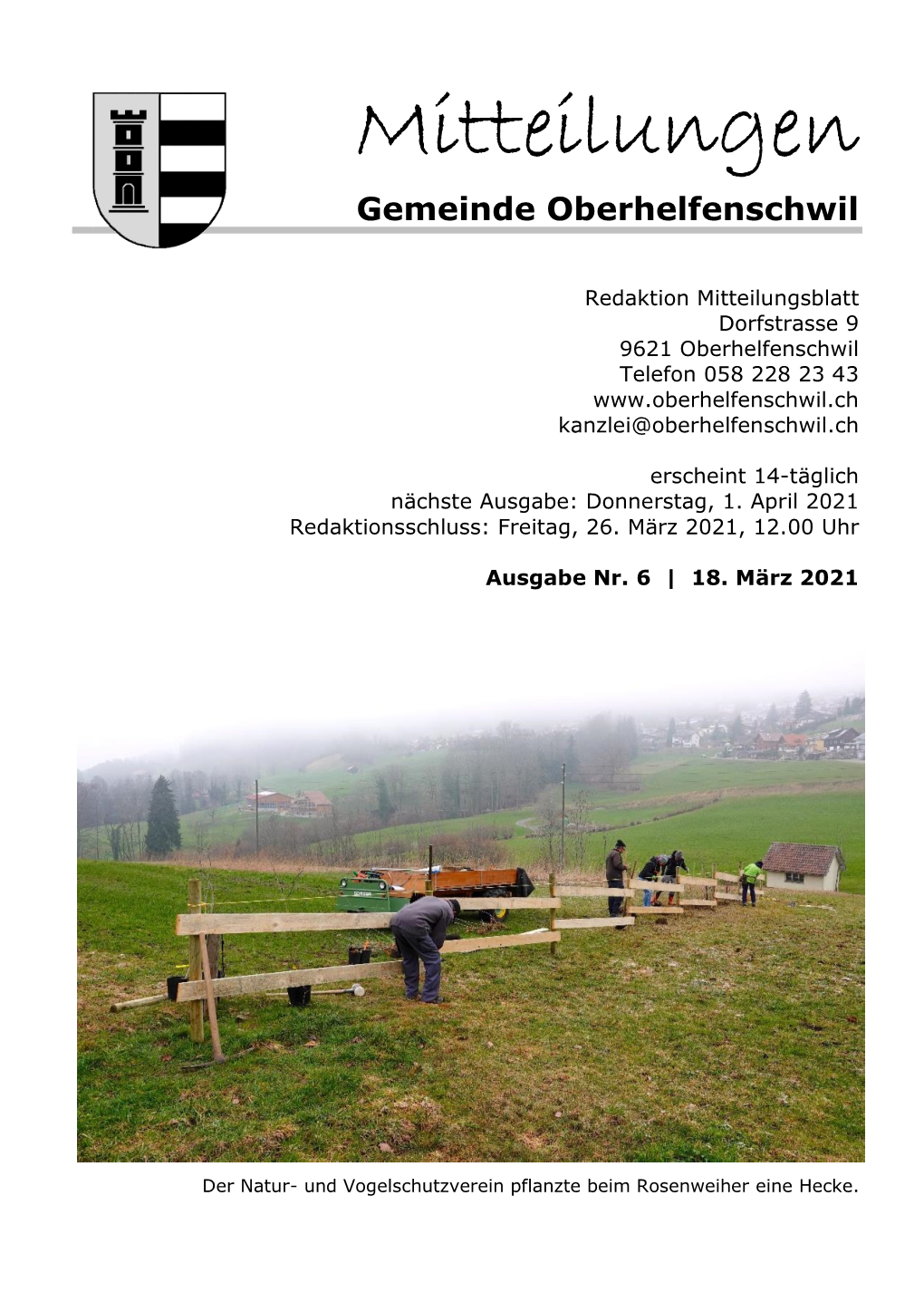 Mitteilungen Gemeinde Oberhelfenschwil