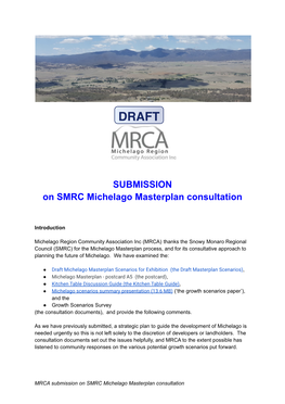 Draft MRCA Submission on Michelago Masterplan Consultation Documents