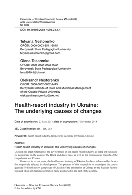 Health-Resort Industry in Ukraine: the Underlying Causes of Changes