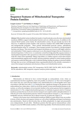 Sequence Features of Mitochondrial Transporter Protein Families