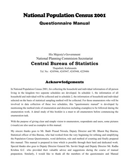 National Population Census 2001 Questionnaire Manual