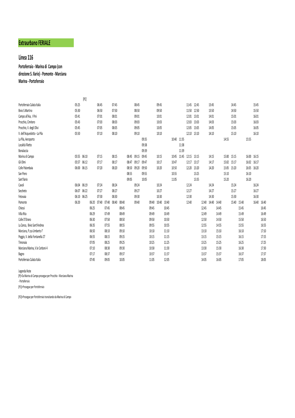Extraurbano FERIALE Linea 116 Portoferraio - Marina Di Campo (Con Direzione S