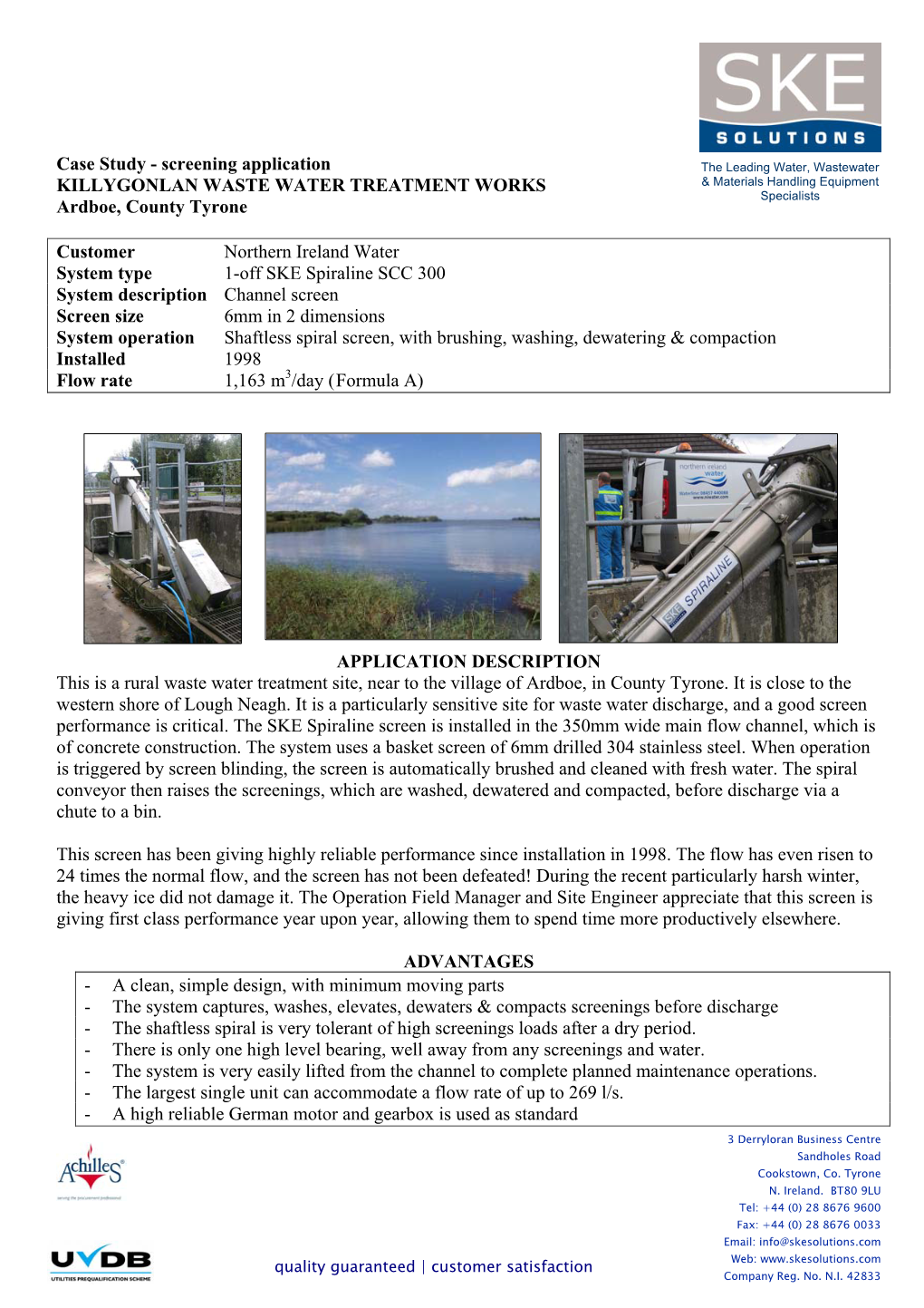 Screening Application KILLYGONLAN WASTE WATER TREATMENT