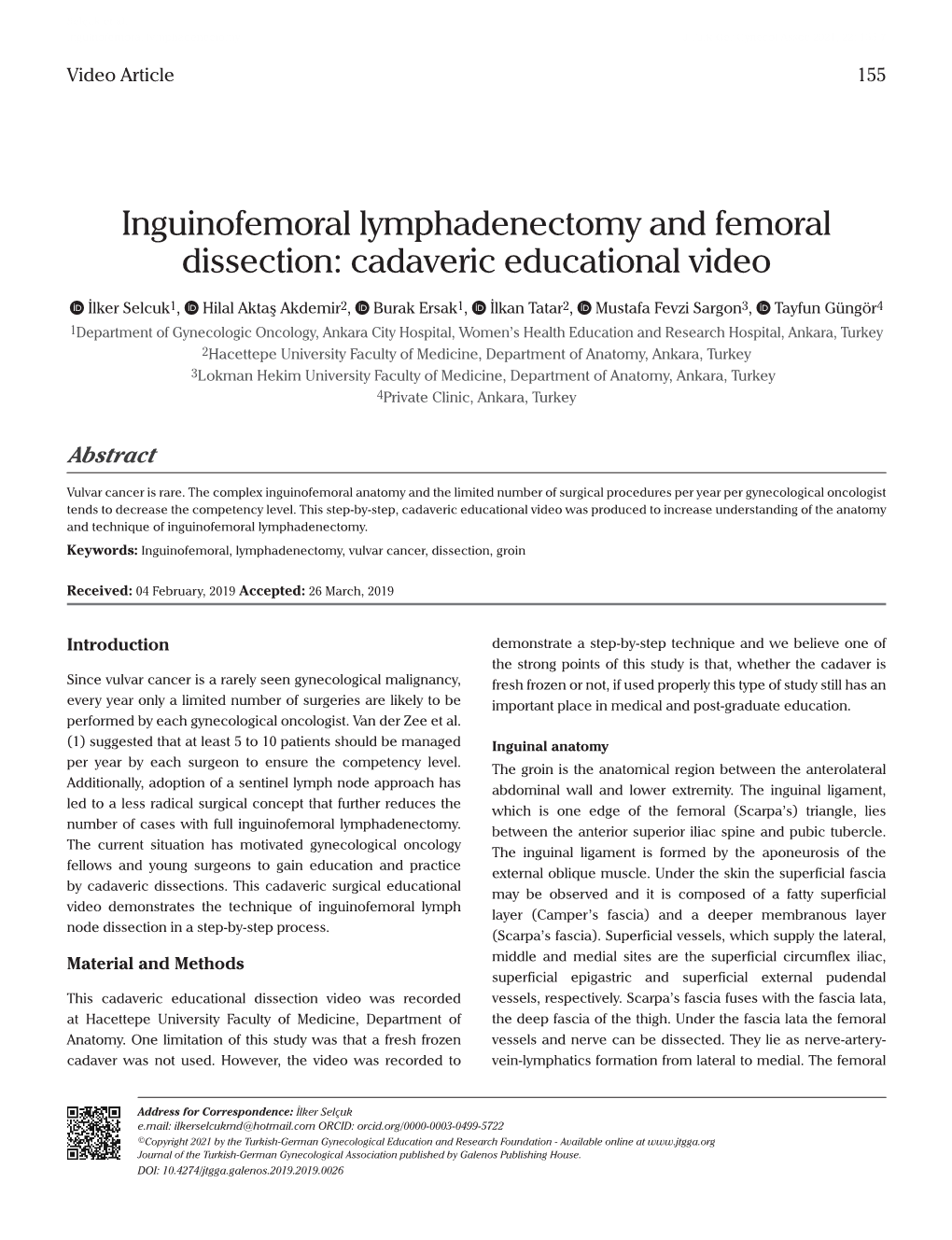 Inguinofemoral Lymphadenectomy and Femoral Dissection: Cadaveric Educational Video