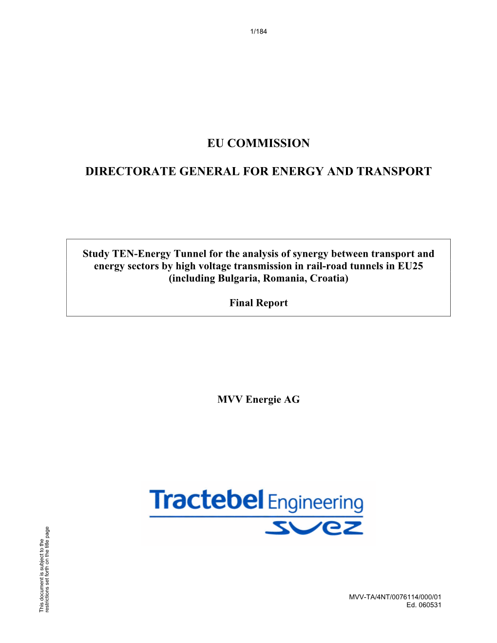 Eu Commission Directorate General for Energy And