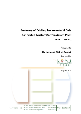 Summary of Existing Environmental Data for Foxton Wastewater Treatment Plant