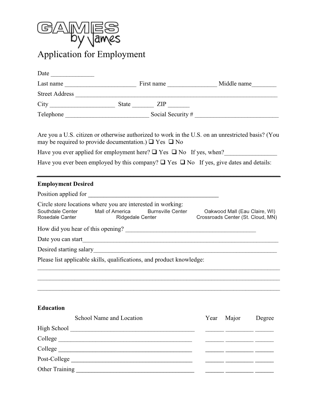 Application for Employment