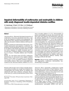 Impaired Deformability of Erythrocytes and Neutrophils in Children with Newly Diagnosed Insulin-Dependent Diabetes Mellitus