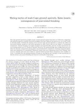 Mating Tactics of Male Cape Ground Squirrels, Xerus Inauris: Consequences of Year-Round Breeding