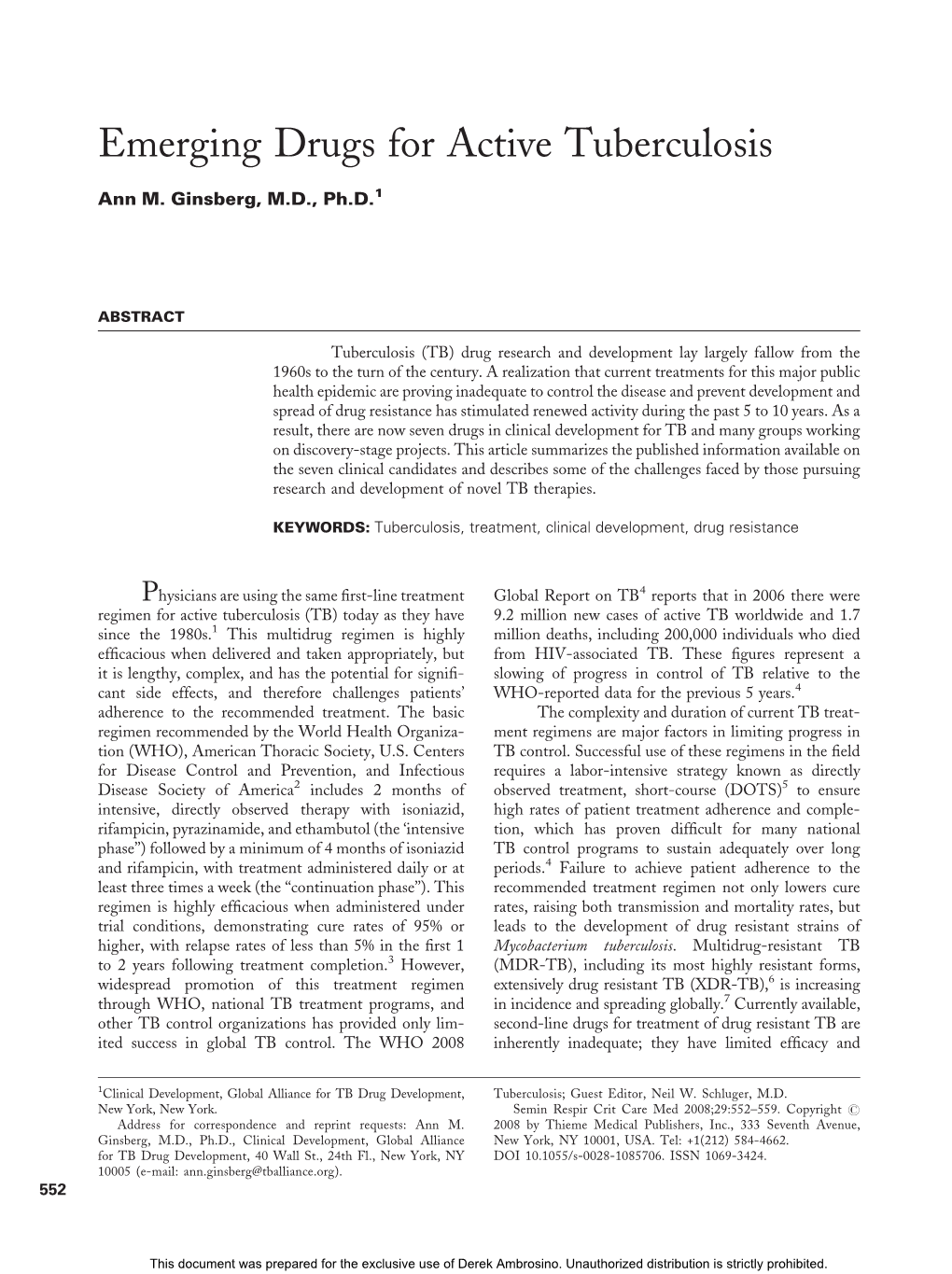 Emerging Drugs for Active Tuberculosis