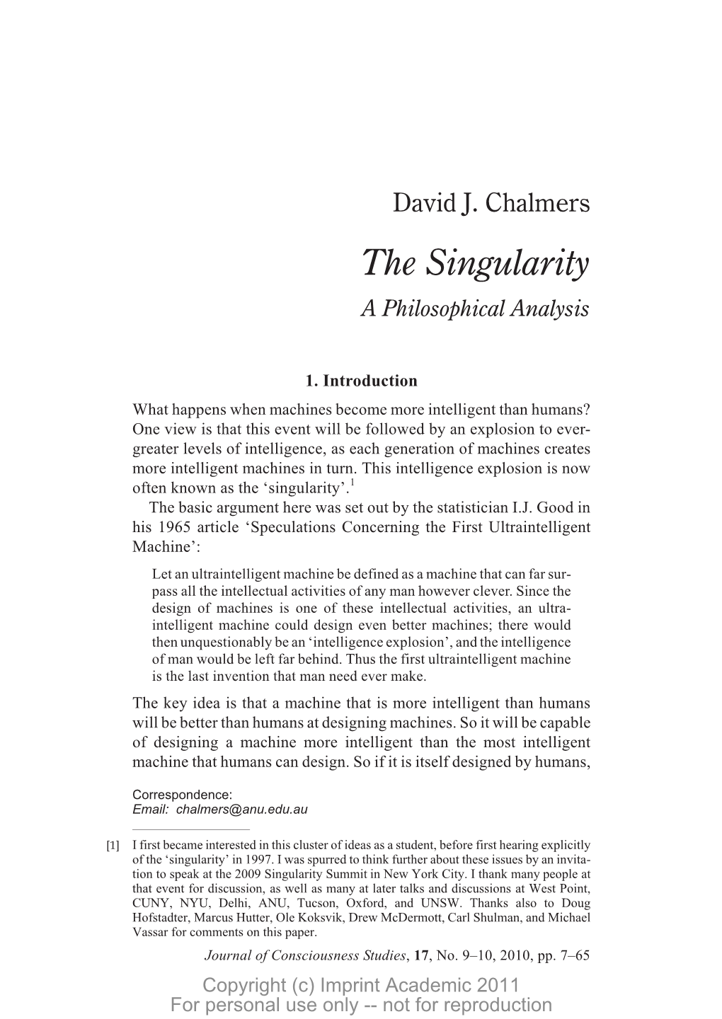 The Singularity a Philosophical Analysis