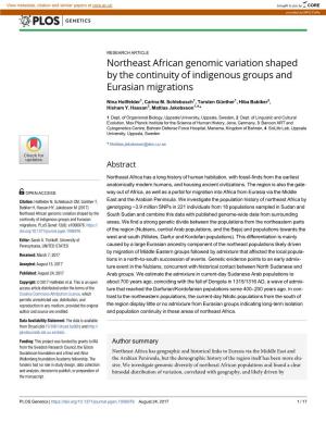 Northeast African Genomic Variation Shaped by the Continuity of Indigenous Groups and Eurasian Migrations