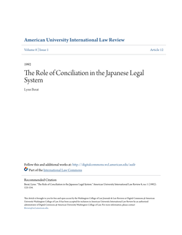 The Role of Conciliation in the Japanese Legal System Lynn Berat