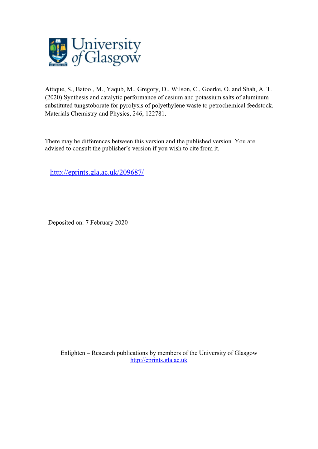 Synthesis and Catalytic Performance of Cesium and Potassium Salts of Aluminum Substituted Tungstoborate for Pyrolysis of Polyethylene Waste to Petrochemical Feedstock