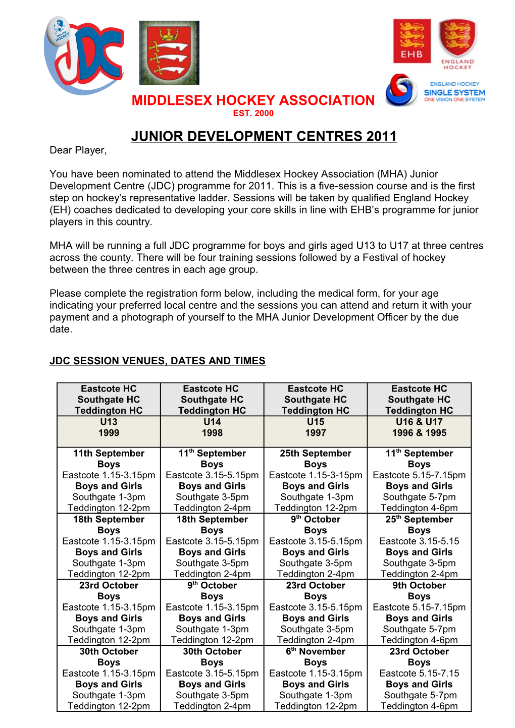 Junior Development Centres 2011