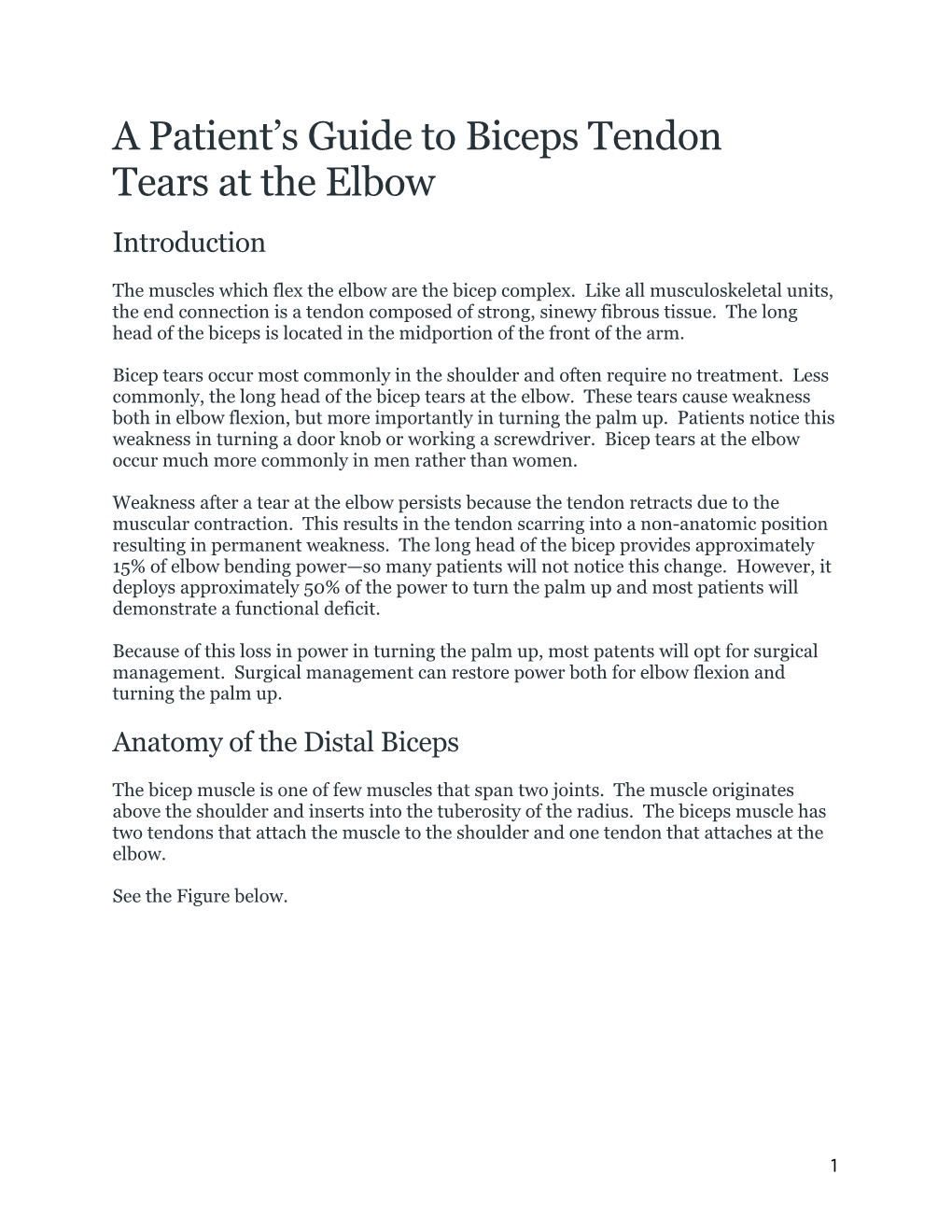 A Patient's Guide to Biceps Tendon Tears at the Elbow