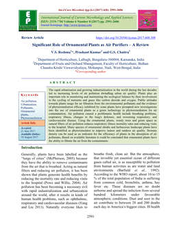 Significant Role of Ornamental Plants As Air Purifiers – a Review