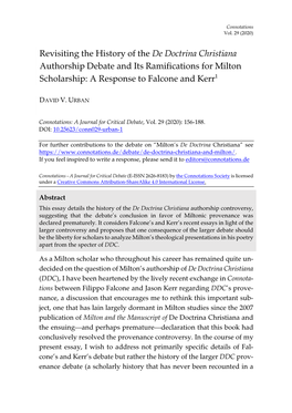 De Doctrina Christiana Authorship Debate and Its Ramifications for Milton Scholarship: a Response to Falcone and Kerr1