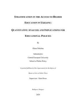 Stratification in the Access to Higher Education in Ukraine