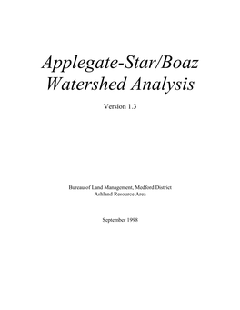 Applegate-Star/Boaz Watershed Analysis