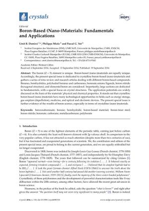 Boron-Based (Nano-)Materials: Fundamentals and Applications