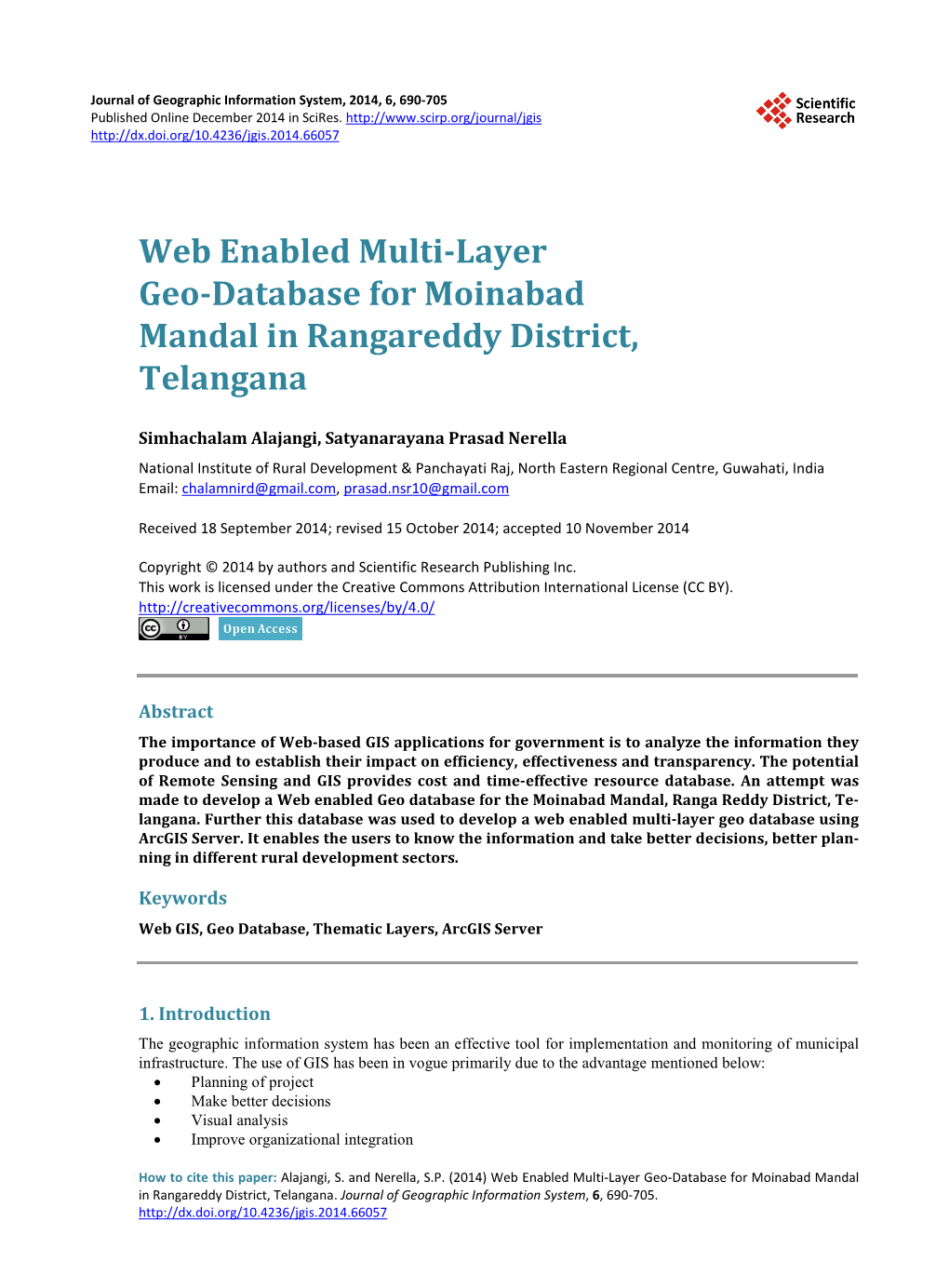 Web Enabled Multi-Layer Geo-Database for Moinabad Mandal in Rangareddy District, Telangana