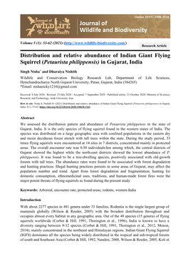 Distribution and Relative Abundance of Indian Giant Flying Squirrel (Petaurista Philippensis) in Gujarat, India