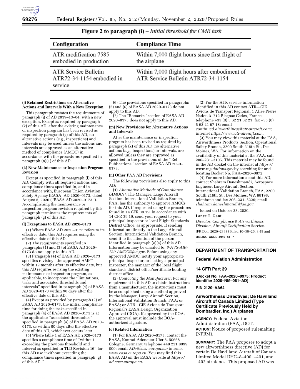 Federal Register/Vol. 85, No. 212/Monday, November 2, 2020