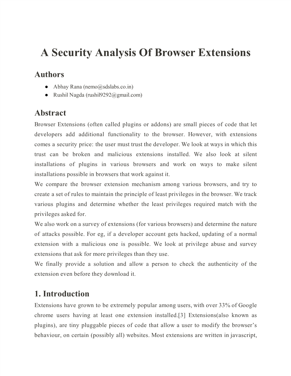 A Security Analysis of Browser Extensions