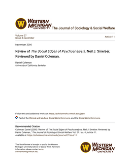 Review of Review of the Social Edges of Psychoanalysis. Neil J