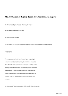 My Memories of Eighty Years by Chauncey M. Depew&lt;/H1&gt;