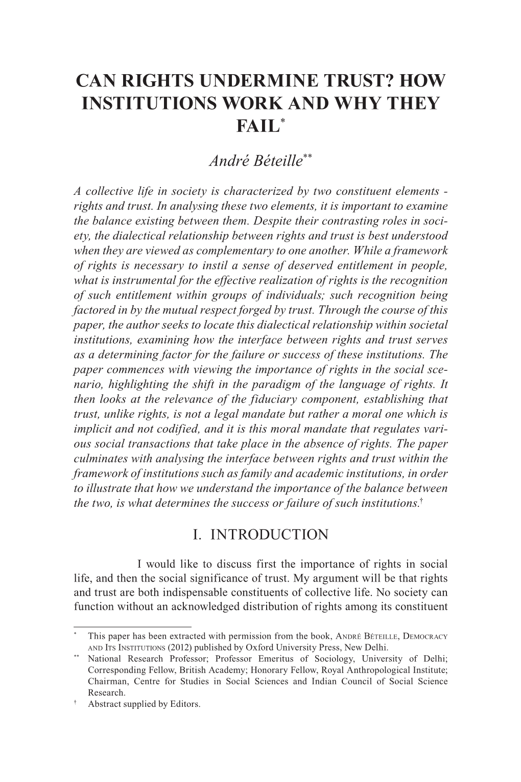 Can Rights Undermine Trust? How Institutions Work and Why They Fail *