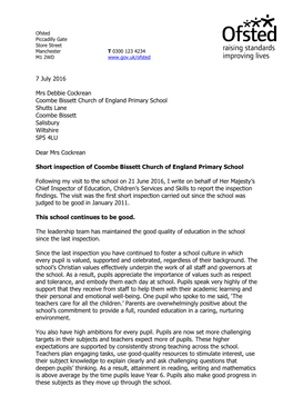 7 July 2016 Mrs Debbie Cockrean Coombe Bissett Church of England