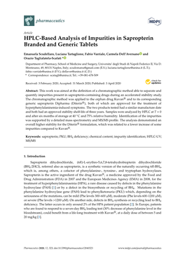 HPLC-Based Analysis of Impurities in Sapropterin Branded and Generic Tablets