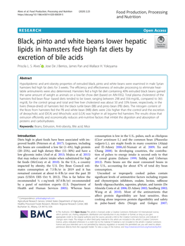 Black, Pinto and White Beans Lower Hepatic Lipids in Hamsters Fed High Fat Diets by Excretion of Bile Acids Priscila L