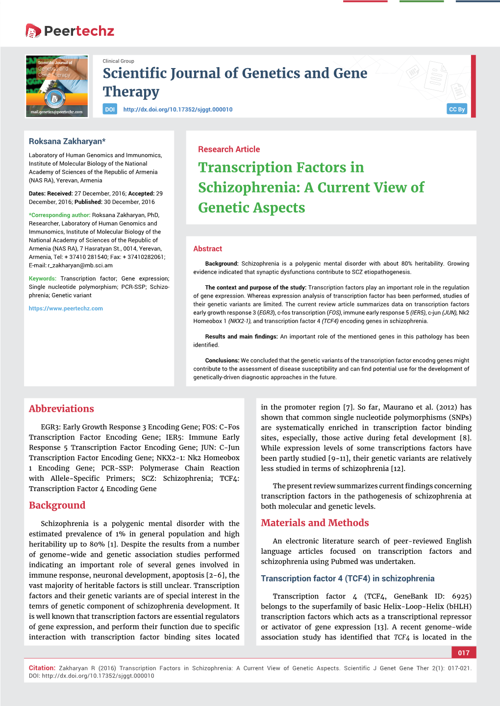 Transcription Factors in Schizophrenia: a Current View of Genetic Aspects