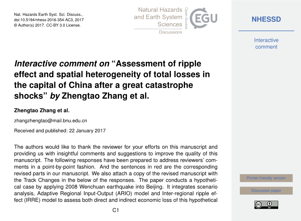 Assessment of Ripple Effect and Spatial Heterogeneity of Total Losses in the Capital of China After a Great Catastrophe Shocks” by Zhengtao Zhang Et Al