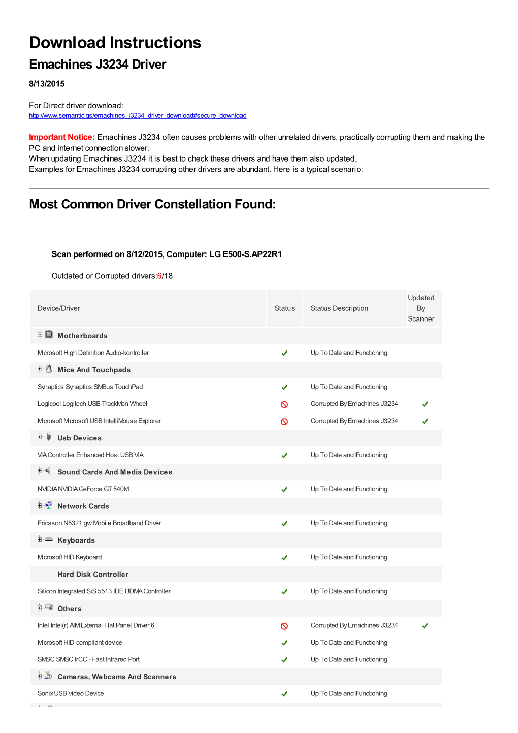 Emachines J3234 Driver 8/13/2015