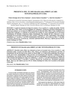PRESENCIA DEL ÁCARO Raoiella Indica HIRST (ACARI: TENUIPALPIDAE) EN CUBA