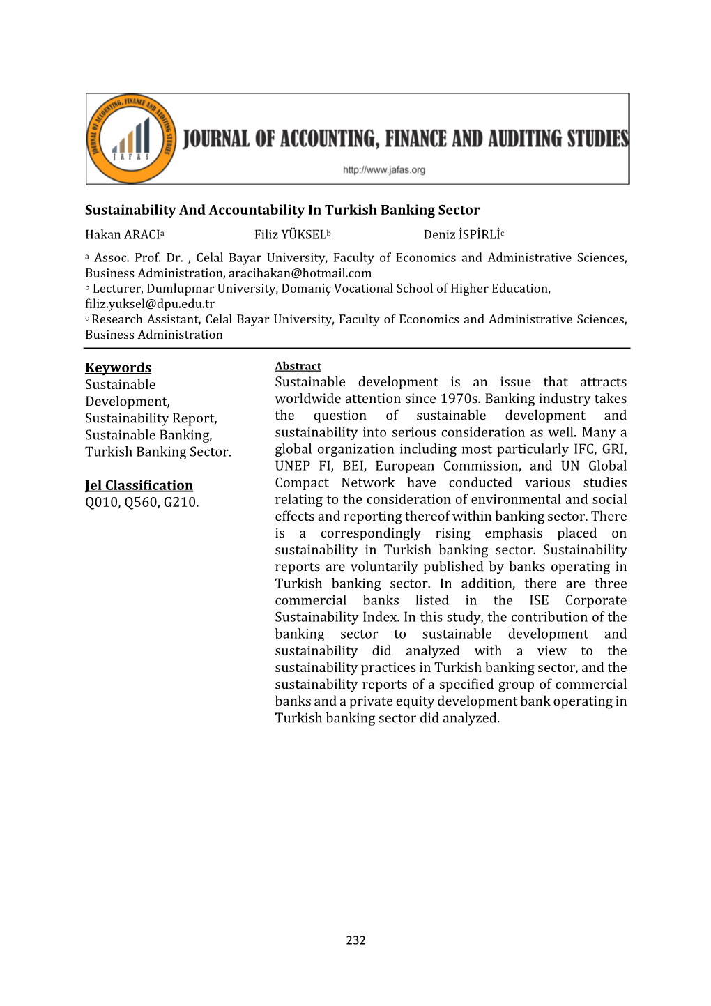 Sustainability and Accountability in Turkish Banking Sector Keywords