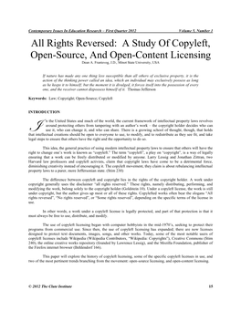 All Rights Reversed: a Study of Copyleft, Open-Source, and Open-Content Licensing Dean A