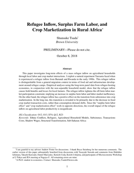 Refugee Inflow, Surplus Farm Labor, and Crop Marketization in Rural Africa
