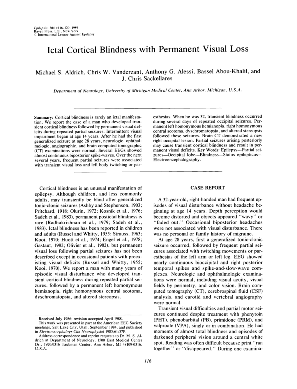 Ictal Cortical Blindness with Permanent Visual Loss