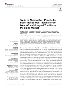 Trade in African Grey Parrots for Belief-Based Use: Insights from West Africa’S Largest Traditional Medicine Market