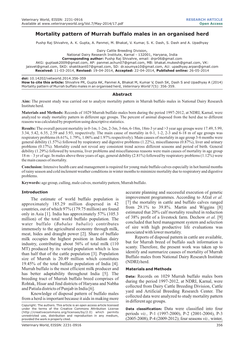 Mortality Pattern of Murrah Buffalo Males in an Organised Herd