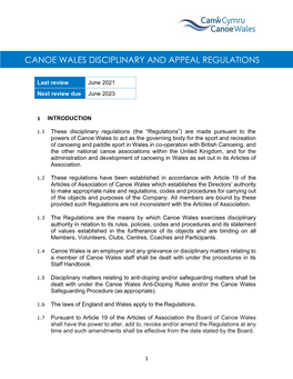 Canoe Wales Disciplinary and Appeal Regulations