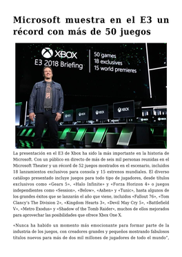 Microsoft Muestra En El E3 Un Récord Con Más De 50 Juegos