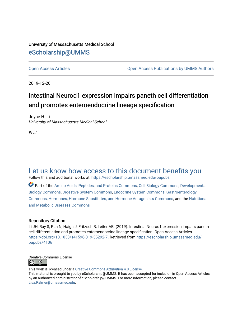 Intestinal Neurod1 Expression Impairs Paneth Cell Differentiation and Promotes Enteroendocrine Lineage Specification