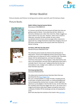 Winter Booklist Picture Books and Fiction to Bring Some Winter Warmth and Christmas Cheer